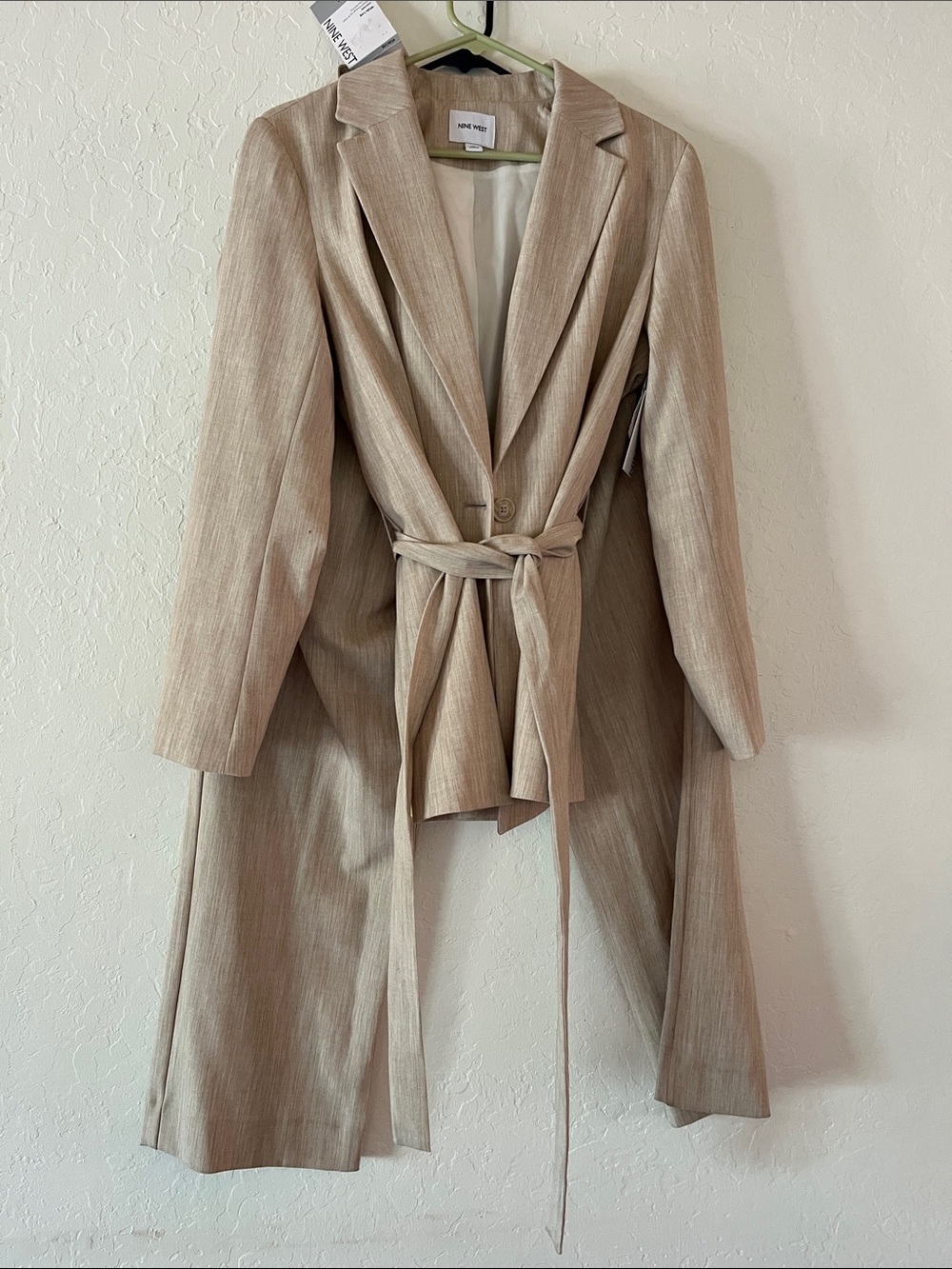 Nine West Beige Taupe Belted Blazer Pantsuit